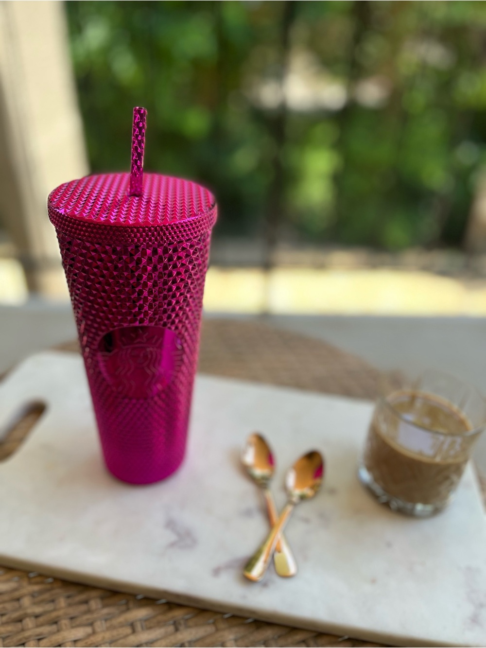 Starbucks Hot Pink metallic Studded Tumbler with Straw